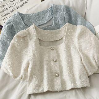 Tweed Puff-sleeve Crop Shirt