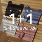 Set Of 2: Slit-cuff Round-hem T-shirt