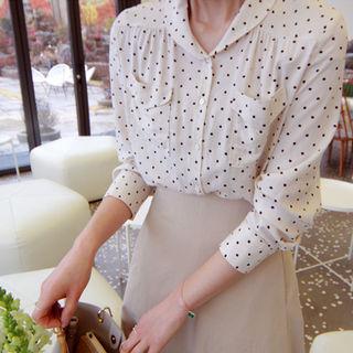 Dual-pocket Polka-dot Blouse