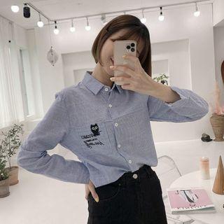 Cat Appliqu  Stripe Shirt Blue - One Size