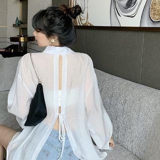 Open Back Plain Drawstring Oversize Shirt