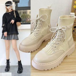 Knit Faux Leather Short Boots