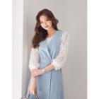 Plus Size Sheer-lace 3/4-sleeve Top