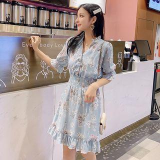 Bell-sleeve Floral Printed Corset Dress