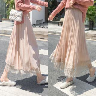 Reversible Lace Pleated Midi A-line Skirt