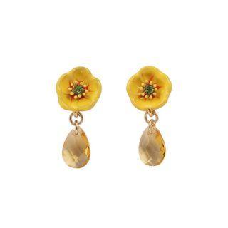 Fashion Elegant Enamel Yellow Flower Earrings With Yellow Cubic Zirconia Golden - One Size