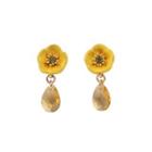 Fashion Elegant Enamel Yellow Flower Earrings With Yellow Cubic Zirconia Golden - One Size