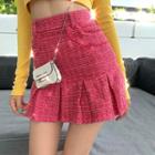 V-neck Long-sleeve Crop Top / Tweed Mini A-line Skirt