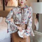 Frill-neck Floral Blouse