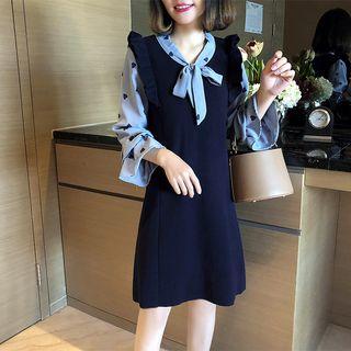 Heart Print Chiffon Panel Knit Dress