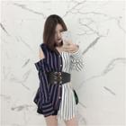 Long-sleeve Striped Panel Shirt With Belt