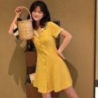 Short-sleeve A-line Dress Yellow - One Size