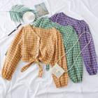 Tie-hem Checked V-neck Shirt