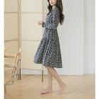 Frill-trim Tie-side Midi Floral Dress