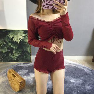 Set: Long-sleeve Drawstring Swim Top + Swimshorts