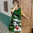 Short-sleeve Dog Jacquard Knit Dress As Shown In Figure - One Size