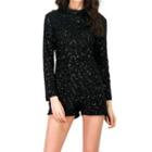 Long-sleeve Fringed Sequined Jumpsuit