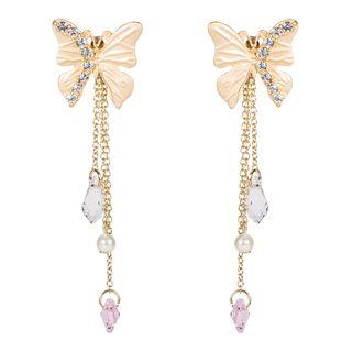 Rhinestone Butterfly Fringed Earring 1 Pair - As Shown In Figure - One Size