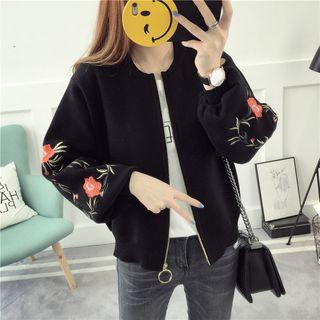 Floral Embroidered Zip Cardigan