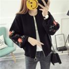 Floral Embroidered Zip Cardigan