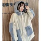 Color Panel Hooded Snap Button Jacket