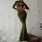 Long-sleeve Cutout Maxi Mermaid Dress