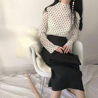 Mock-neck Dotted Long-sleeve Top