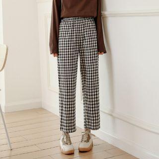 Checked Cropped Wide-leg Pants Gingham - Black & White - One Size