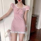 Short-sleeve Lace Trim Mini Sheath Dress / Cropped Cardigan