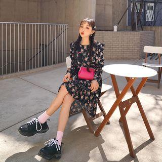 Frill-trim Tie-waist Midi Floral Dress
