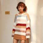 Striped Sweater White & Khaki & Blue - One Size