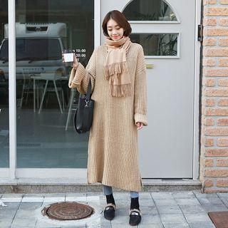 V-neck Rib-knit Sweater Dress