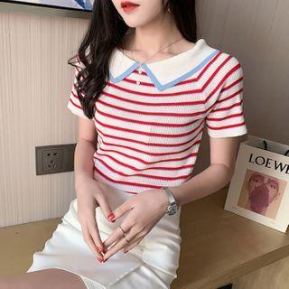 Short-sleeve Striped Collard T-shirt