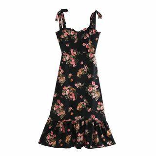 Floral Ruffle Trim Tank Dress