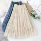 Starry Mesh Midi A-line Skirt
