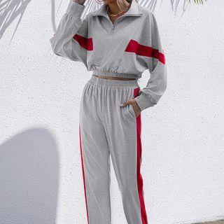 Set: Striped Cropped Pullover + Harem Pants