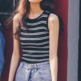Sleeveless Sheath Striped Knit Top