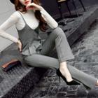 Set: Long-sleeve Top + V-neck Camisole Top + Boot Cut Pants