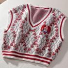 Heart Jacquard Sweater Vest Red Love Heart - White - One Size