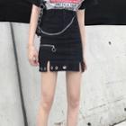 Chain Embellished Cut-out A-line Mini Skirt