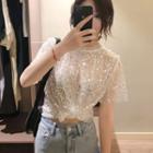 Short-sleeve Sequined Mesh T-shirt