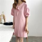Elbow-sleeve V-neck Slit-side Tunic