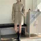 Set: Sleeveless Knit Mini Dress + Turtleneck Cropped Sweater