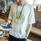 Mock Two Piece Printed Elbow Sleeve T-shirt