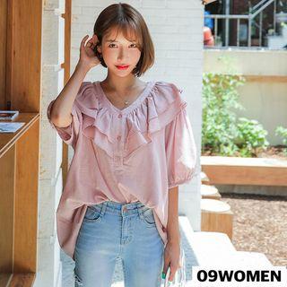 Plus Size - Layered-frill V-neck Blouse