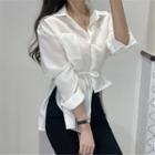 Long-sleeve Tie-waist Shirt White - One Size