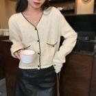 V-neck Cut-out Knit Cardigan White - One Size