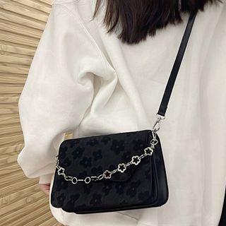 Floral Print Flap Crossbody Bag Black - One Size
