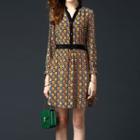 Patterned V-neck A-line Dress