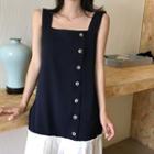 Pleated Hem Buttoned Strappy Dress